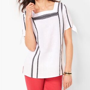 Talbots SQUARE-NECK EMBROIDERED LINEN TOP - PIECE DYED L